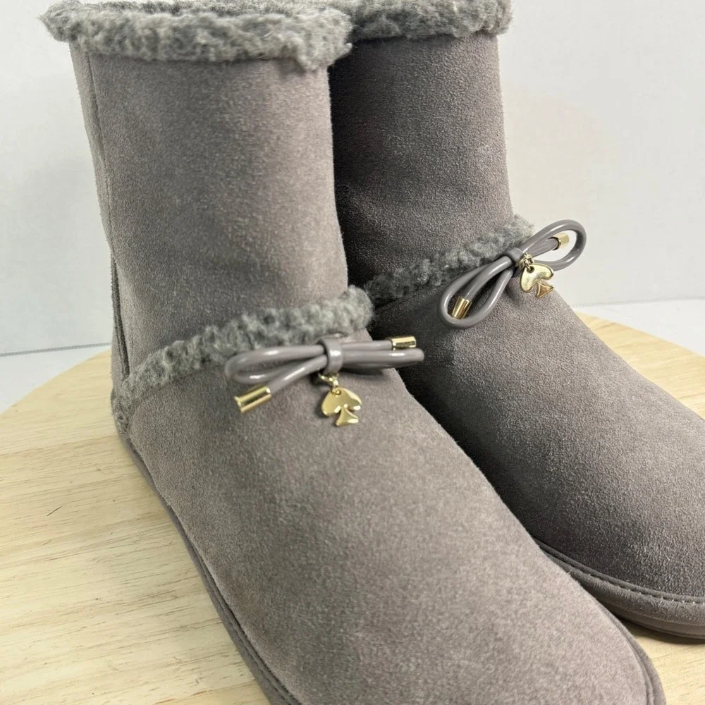 KATE SPADE Women's Boots Marie Faux Shearling Suede Leather Pull-On Shoes Size 9